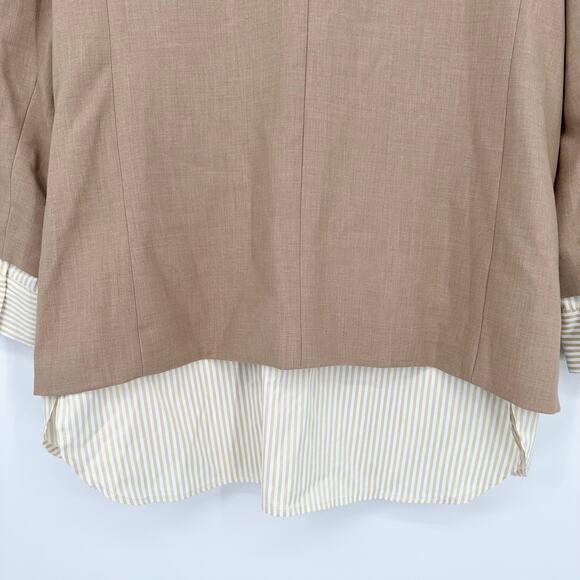 Anthropologie Maeve The Bennet Twofer Blazer Striped Shirttail Hem Jacket Tan - Picture 12 of 16